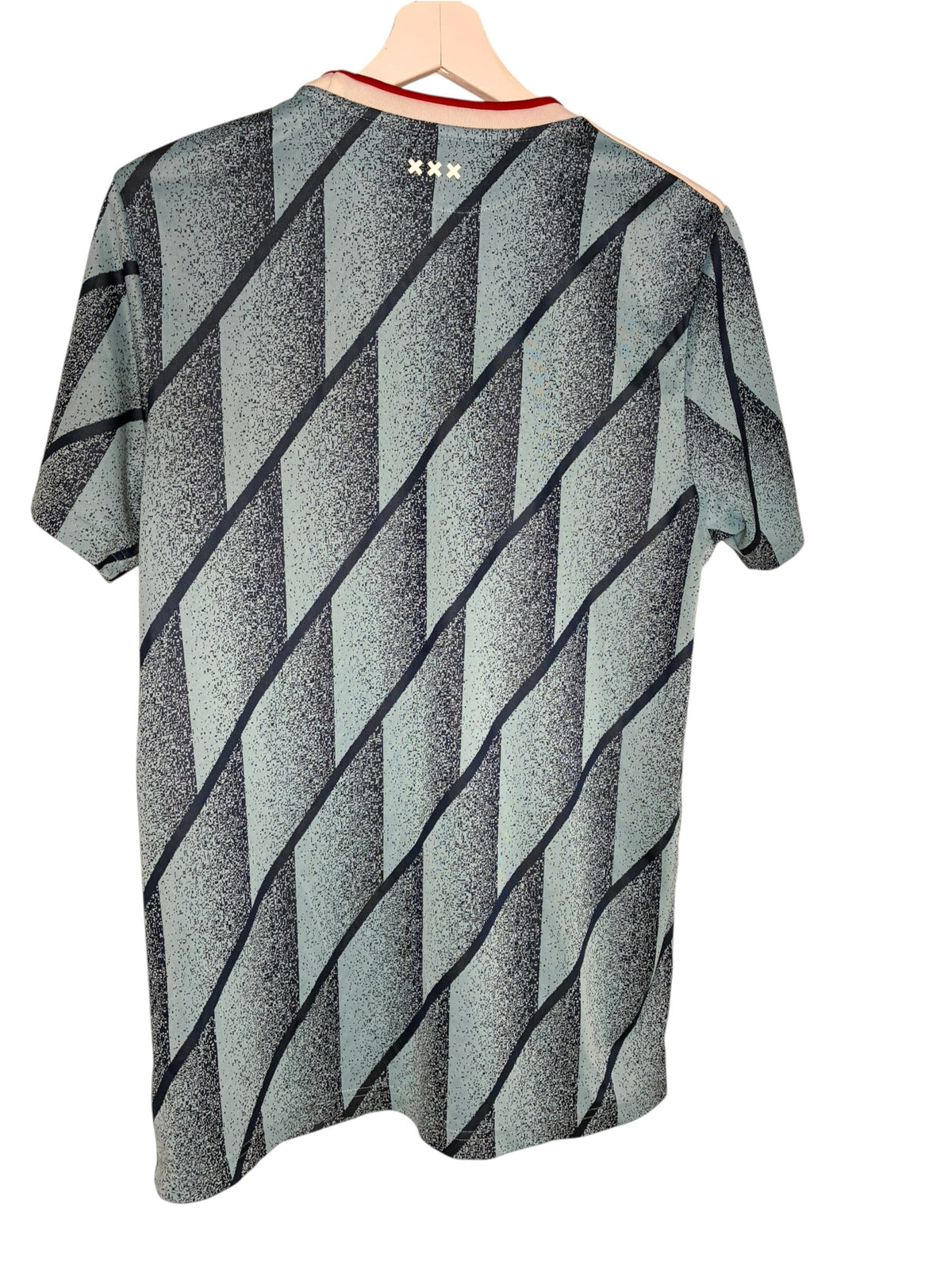 Maillot de football officiel Ajax Amsterdam Levestiairedupeuple gris bleu à motifs géométriques et col rouge
