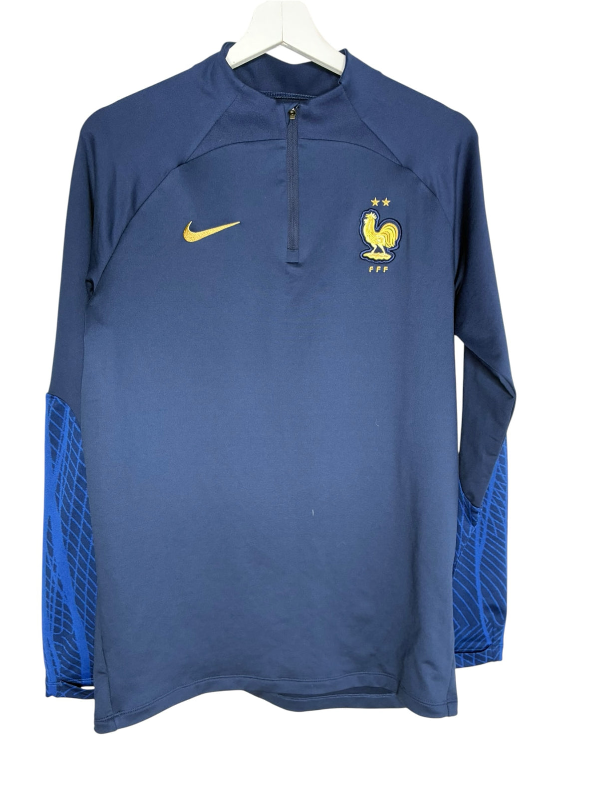 Haut d'entraînement Levestiairedupeuple Nike bleu marine de l'Équipe de France avec demi-zip et détails dorés