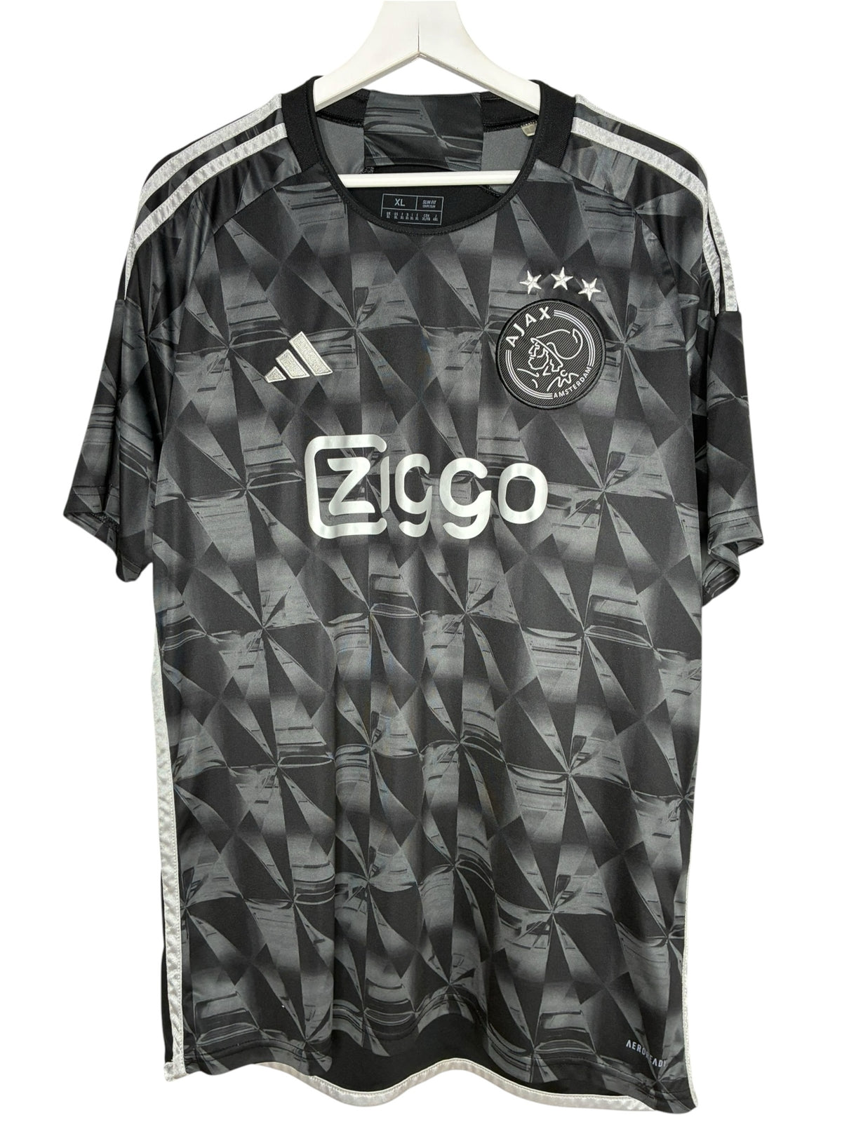 Maillot de football officiel Ajax Amsterdam Levestiairedupeuple gris et noir avec motif géométrique et technologie Aeroready
