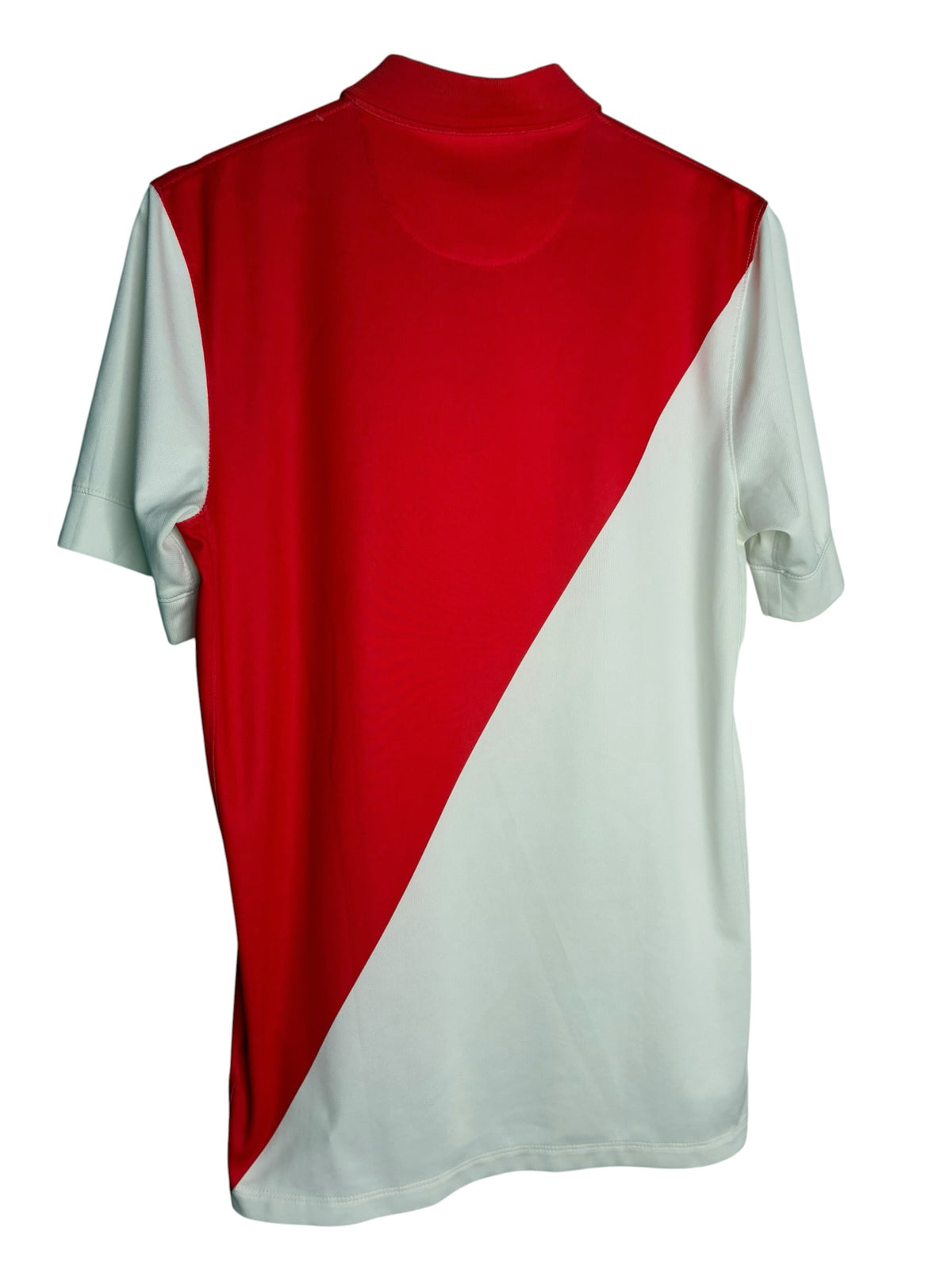 Maillot officiel AS Monaco Levestiairedupeuple rouge et blanc avec design en diagonale et col polo