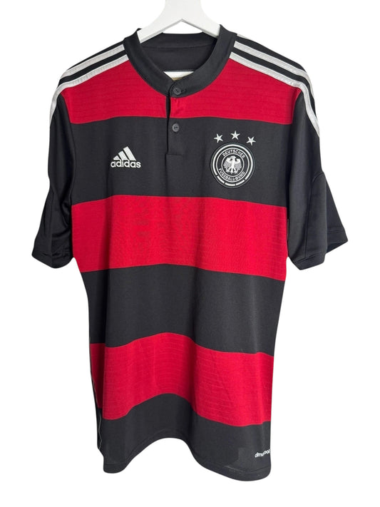 Maillot de football Levestiairedupeuple adidas Allemagne noir et rouge à rayures avec col boutonné et blason officiel
