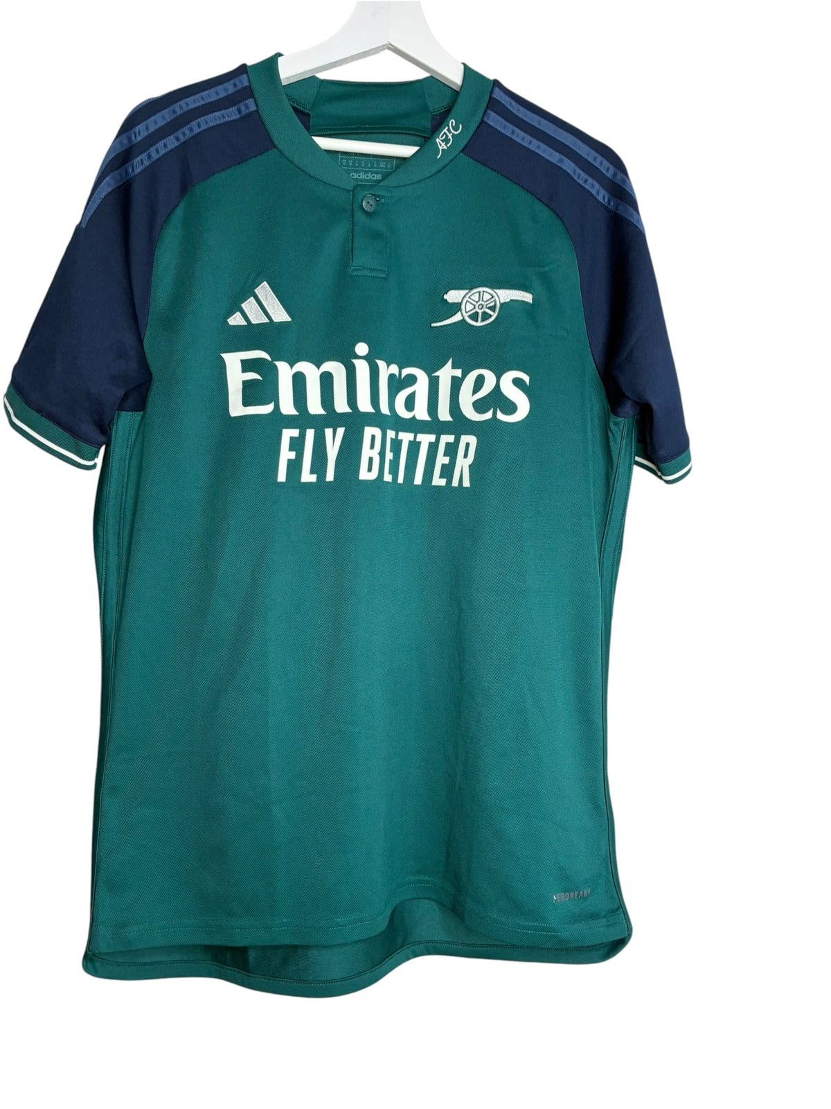 Maillot de football officiel Arsenal Levestiairedupeuple vert et bleu marine avec col polo et logo adidas