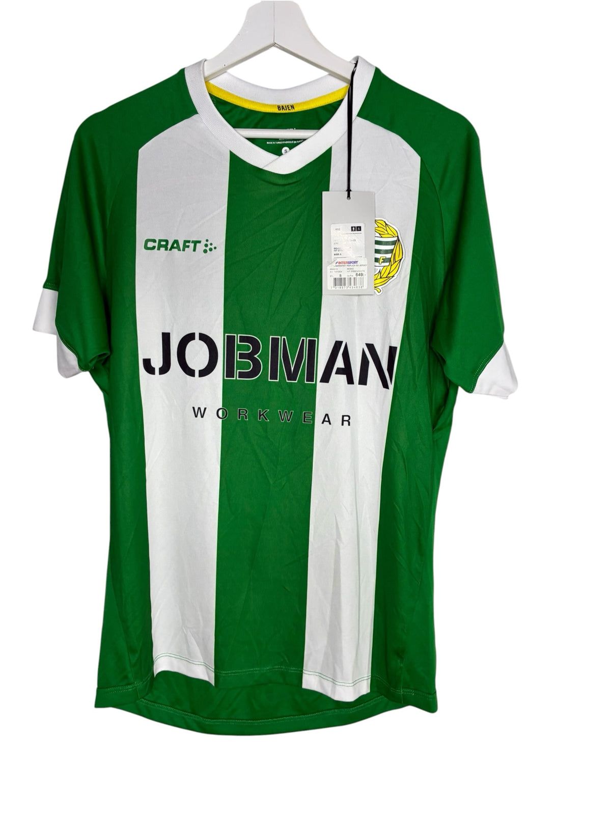 Maillot de football officiel Hammarby IF par Levestiairedupeuple, rayures verticales vertes et blanches, tissu technique