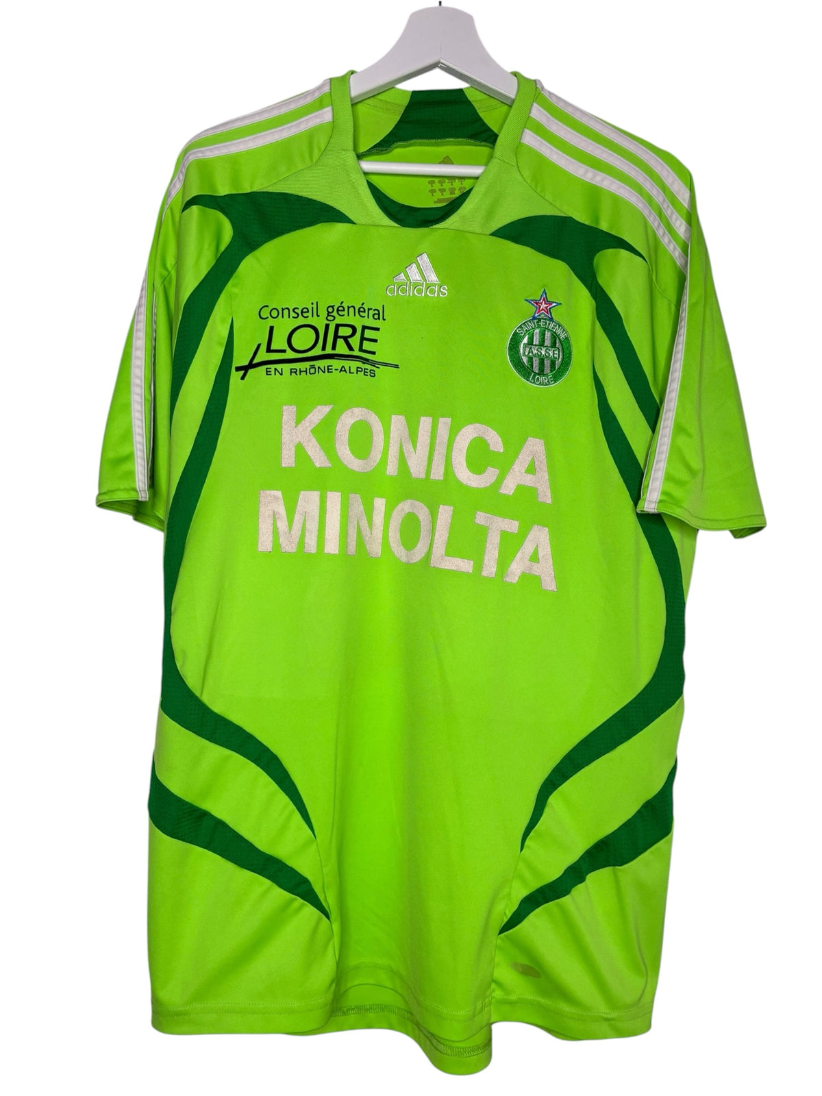 Maillot de football vintage AS Saint-Étienne Levestiairedupeuple vert Adidas avec sponsors Konica Minolta