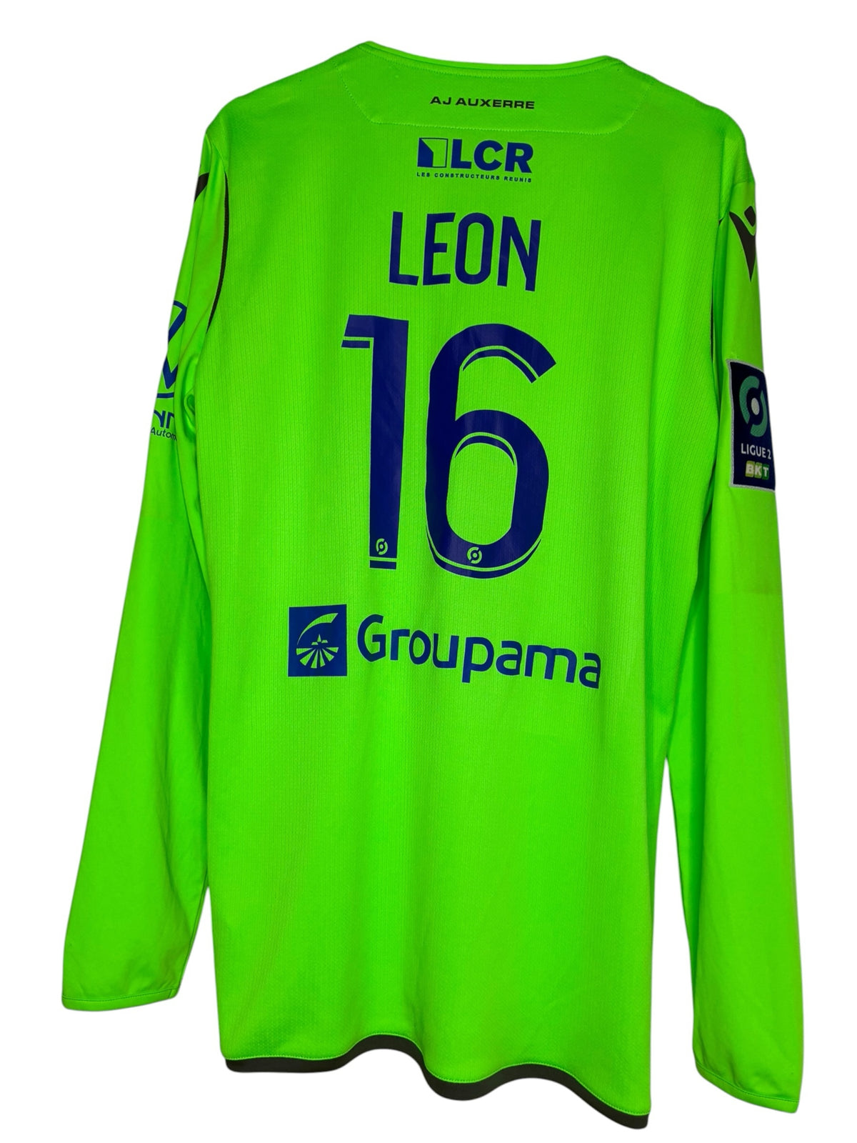 Maillot de gardien officiel Levestiairedupeuple AJ Auxerre vert fluo manches longues floqué Léon 16 au dos