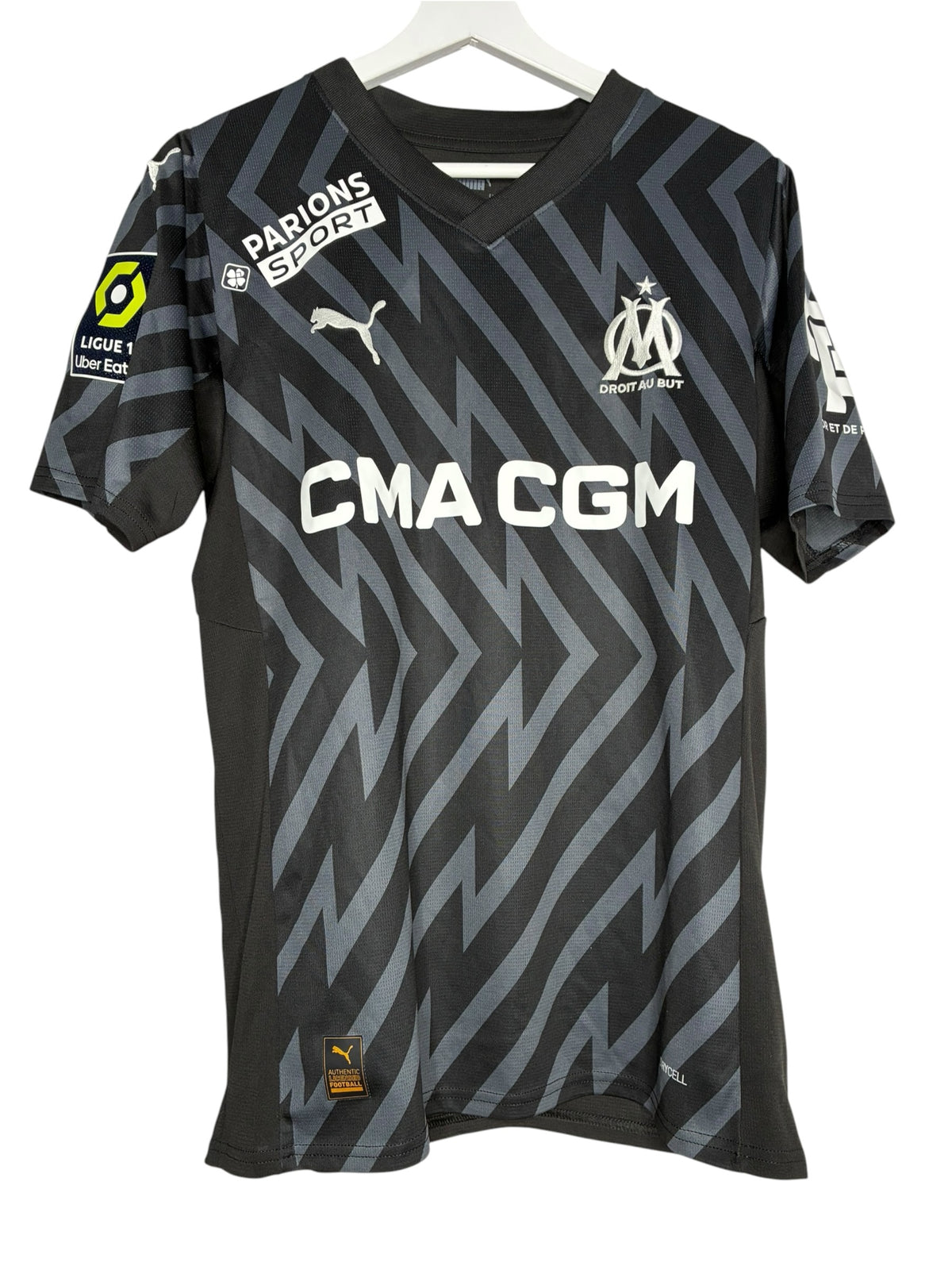 Maillot de gardien officiel Levestiairedupeuple Olympique de Marseille noir avec motif géométrique gris anthracite