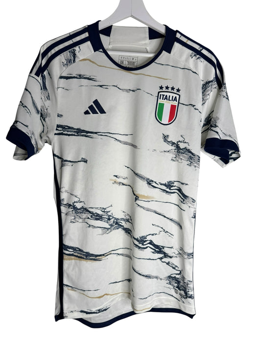 Maillot de football officiel Levestiairedupeuple de l'Italie blanc avec motif marbré bleu et blason de l'équipe
