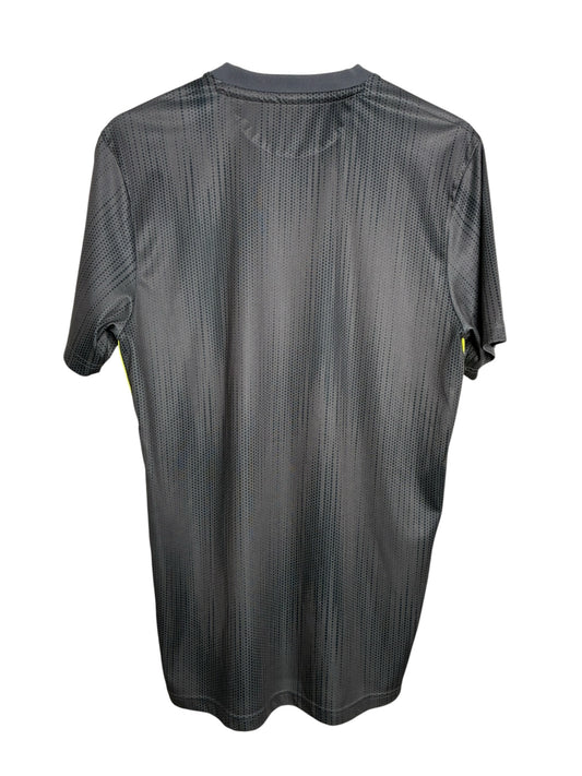 Dos du maillot de football officiel Juventus Levestiairedupeuple gris anthracite avec motif à points et détails jaune