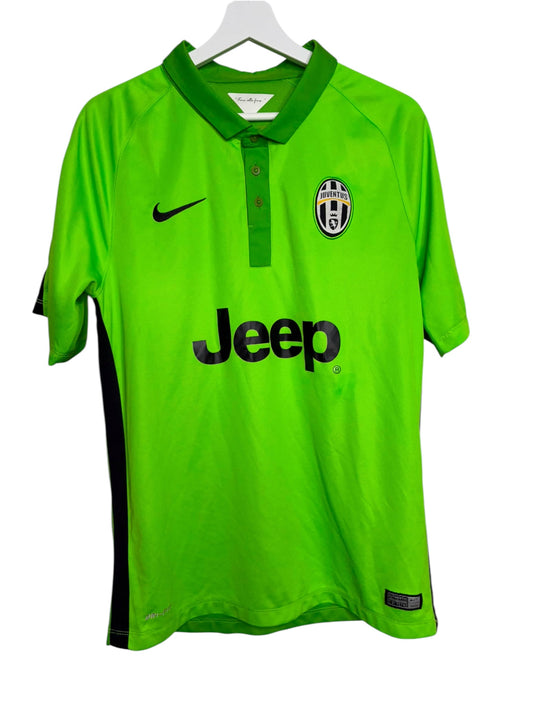 Maillot de football Nike Juventus vert électrique avec col polo et logo Jeep, proposé par Levestiairedupeuple