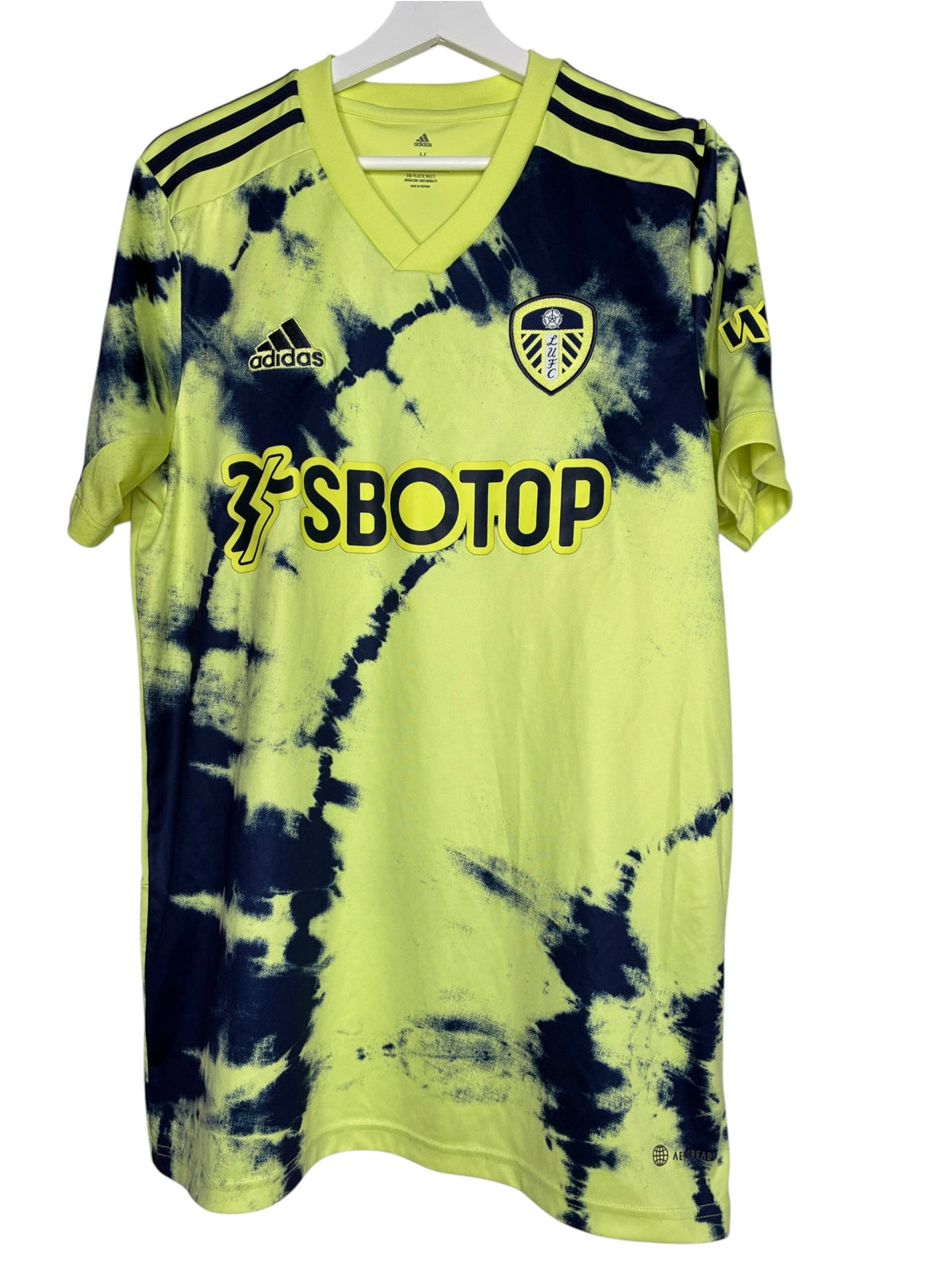 Maillot de football officiel Levestiairedupeuple Leeds United jaune fluo et noir avec motif tie-dye et col en V