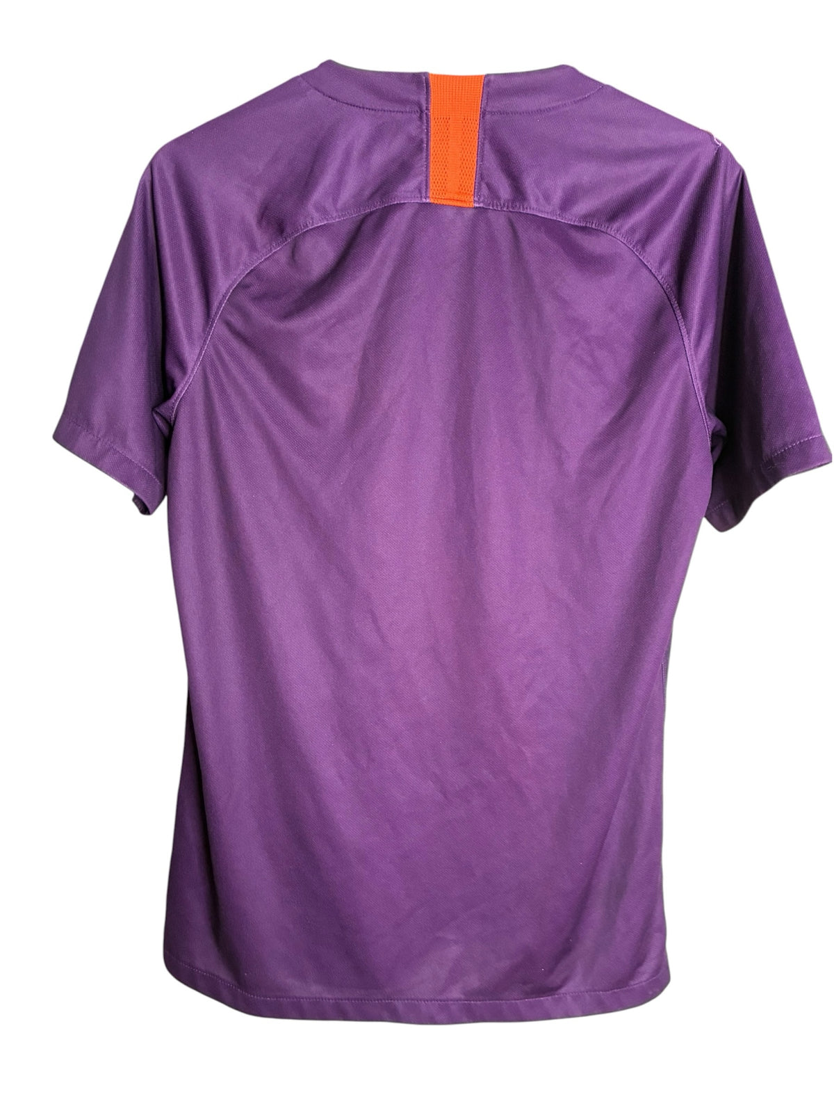 Maillot de football Levestiairedupeuple Manchester City violet avec bande orange au col, vue arrière