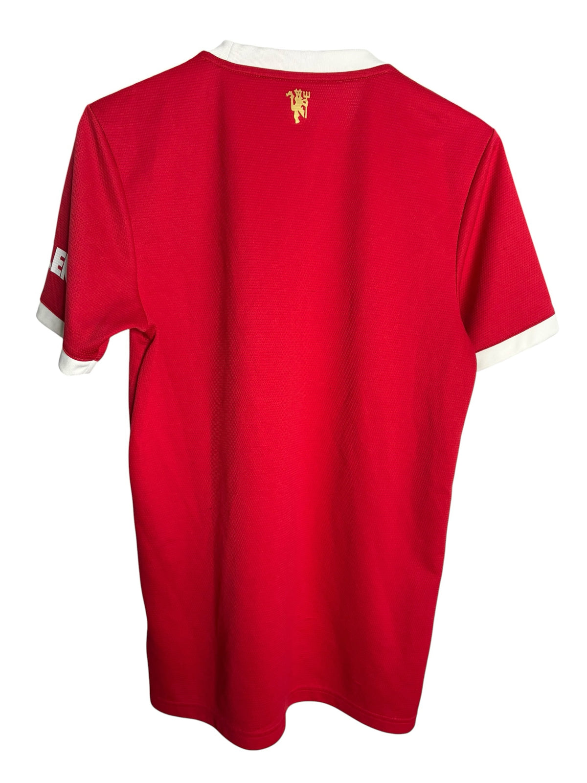 Dos du maillot de football officiel Manchester United Levestiairedupeuple rouge avec col et manches blancs