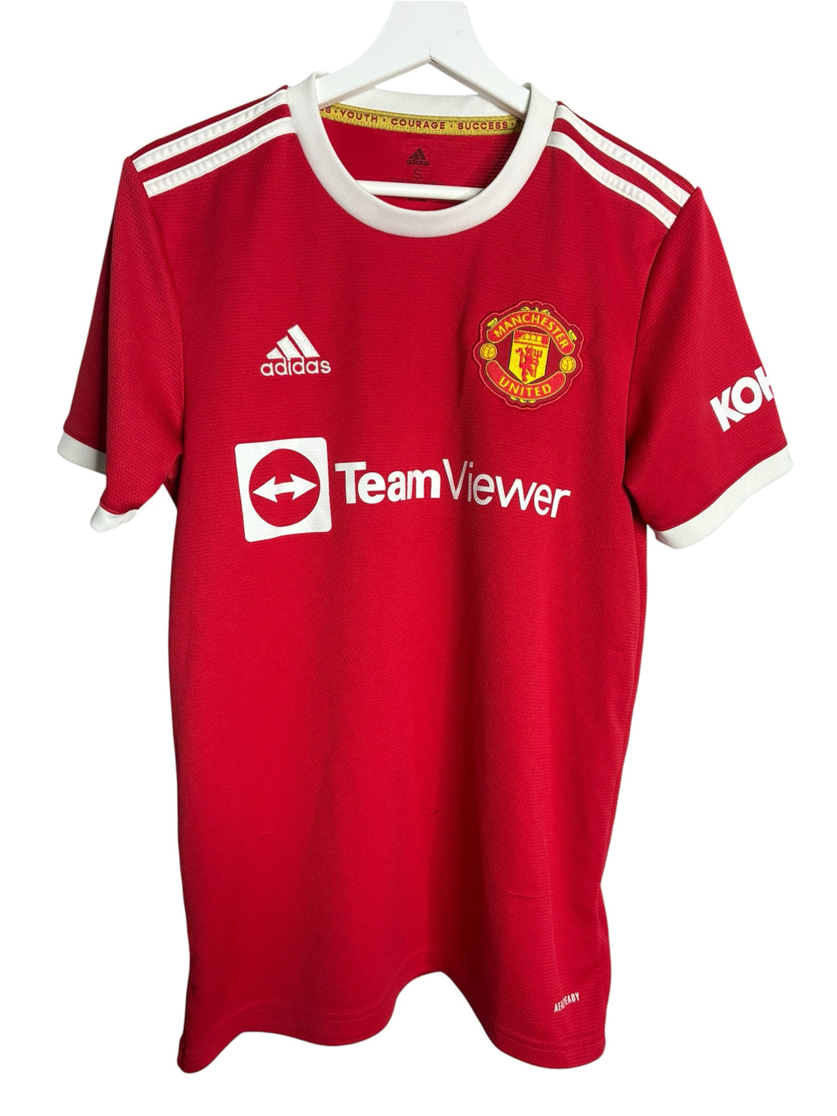 Maillot domicile officiel Manchester United rouge par Levestiairedupeuple avec logo adidas et sponsor TeamViewer