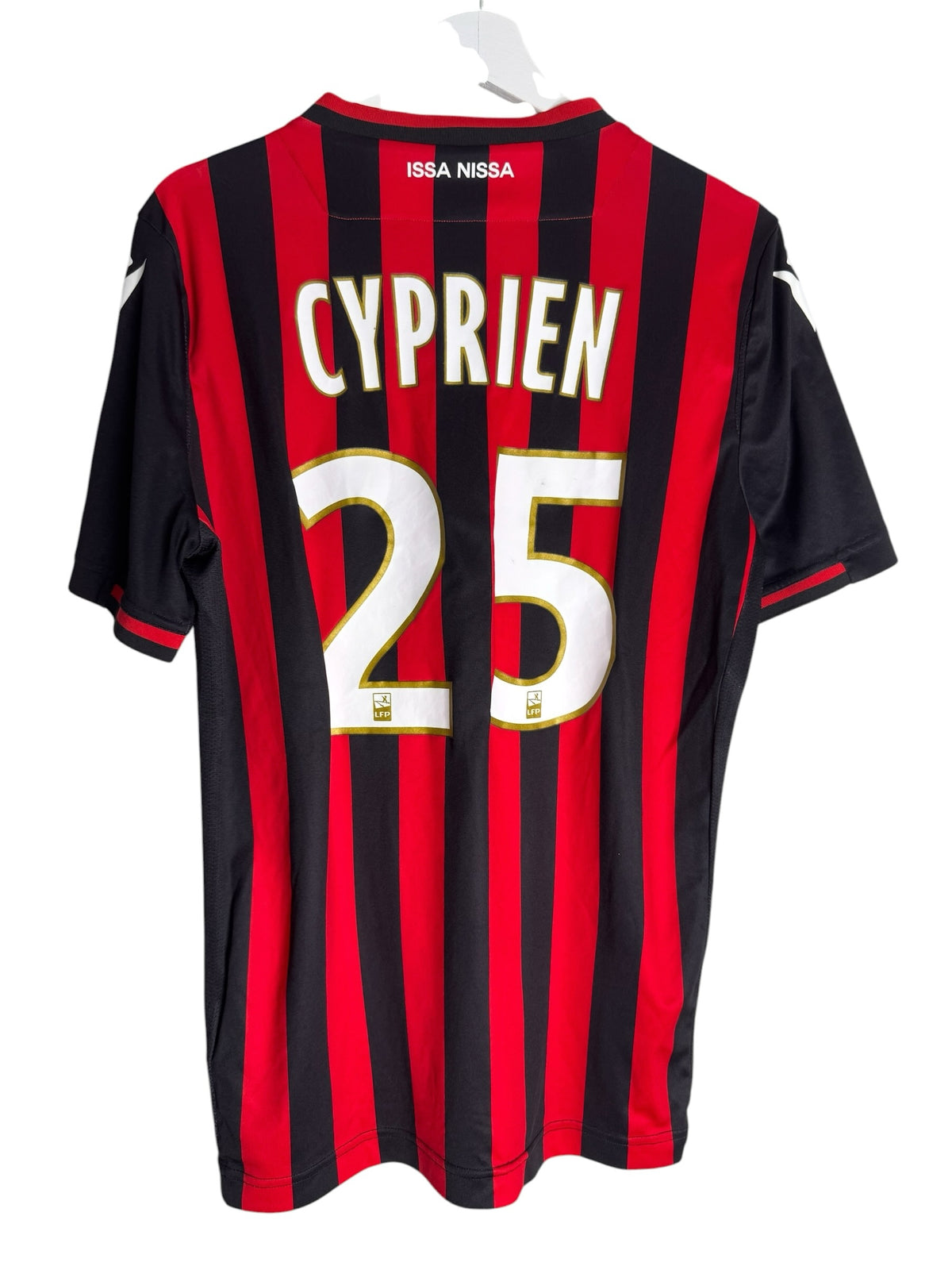 Maillot de football Levestiairedupeuple OGC Nice rayé rouge et noir floqué Cyprien 25 au dos