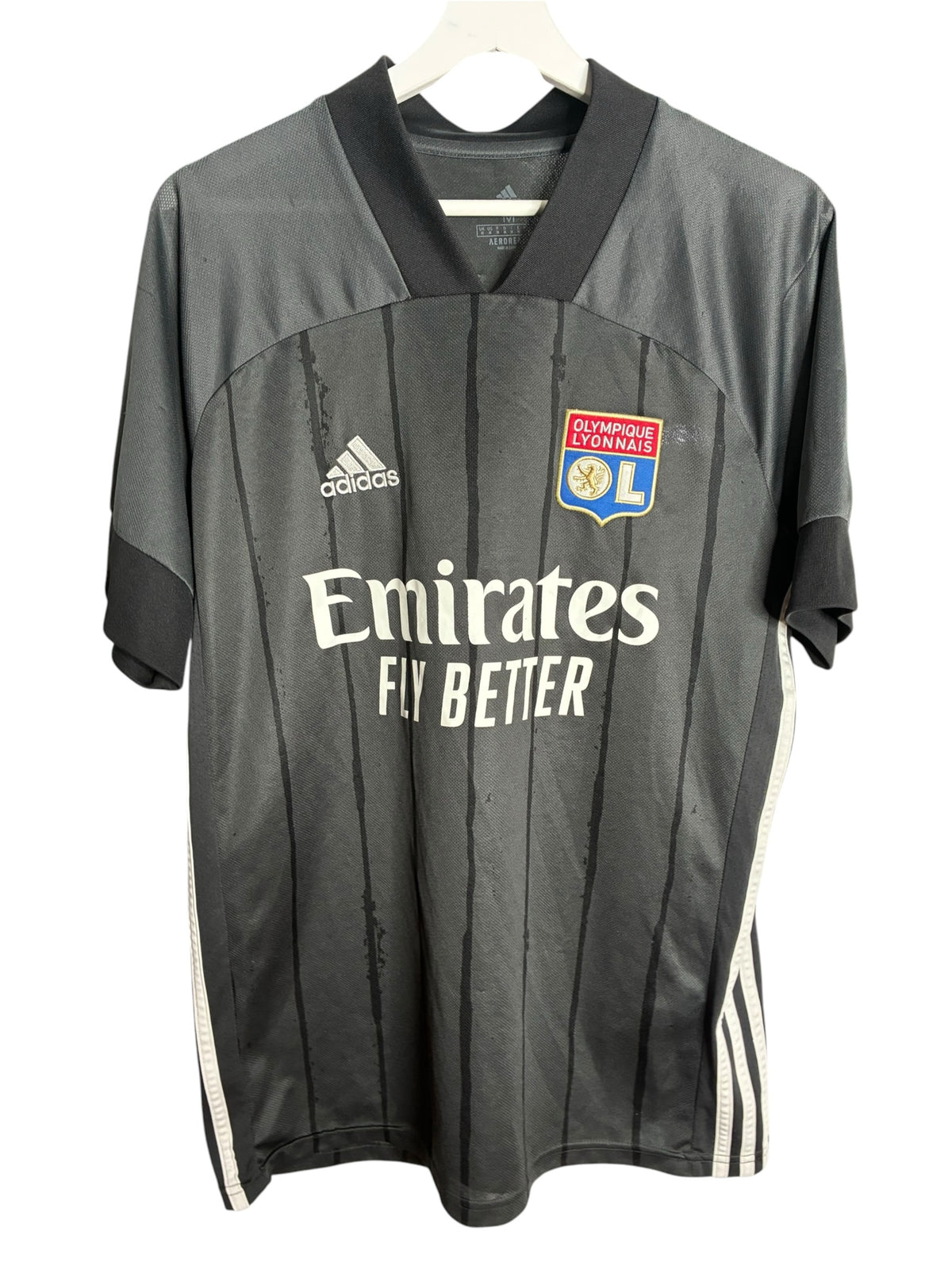 Maillot de football officiel Olympique Lyonnais gris anthracite par Levestiairedupeuple avec logo Adidas et club