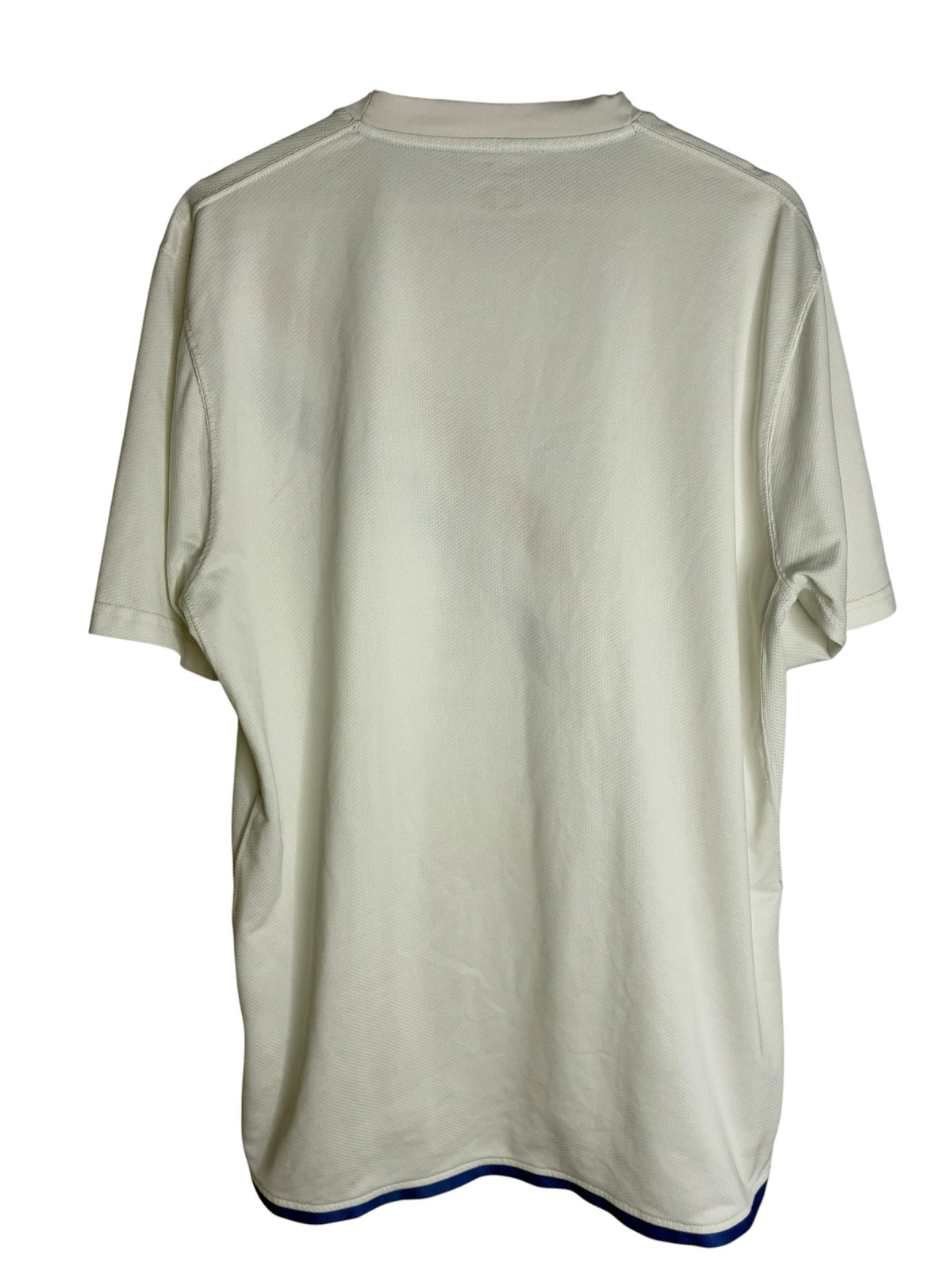 Dos du maillot de football blanc Levestiairedupeuple de l'équipe des Pays-Bas avec bordure bleue