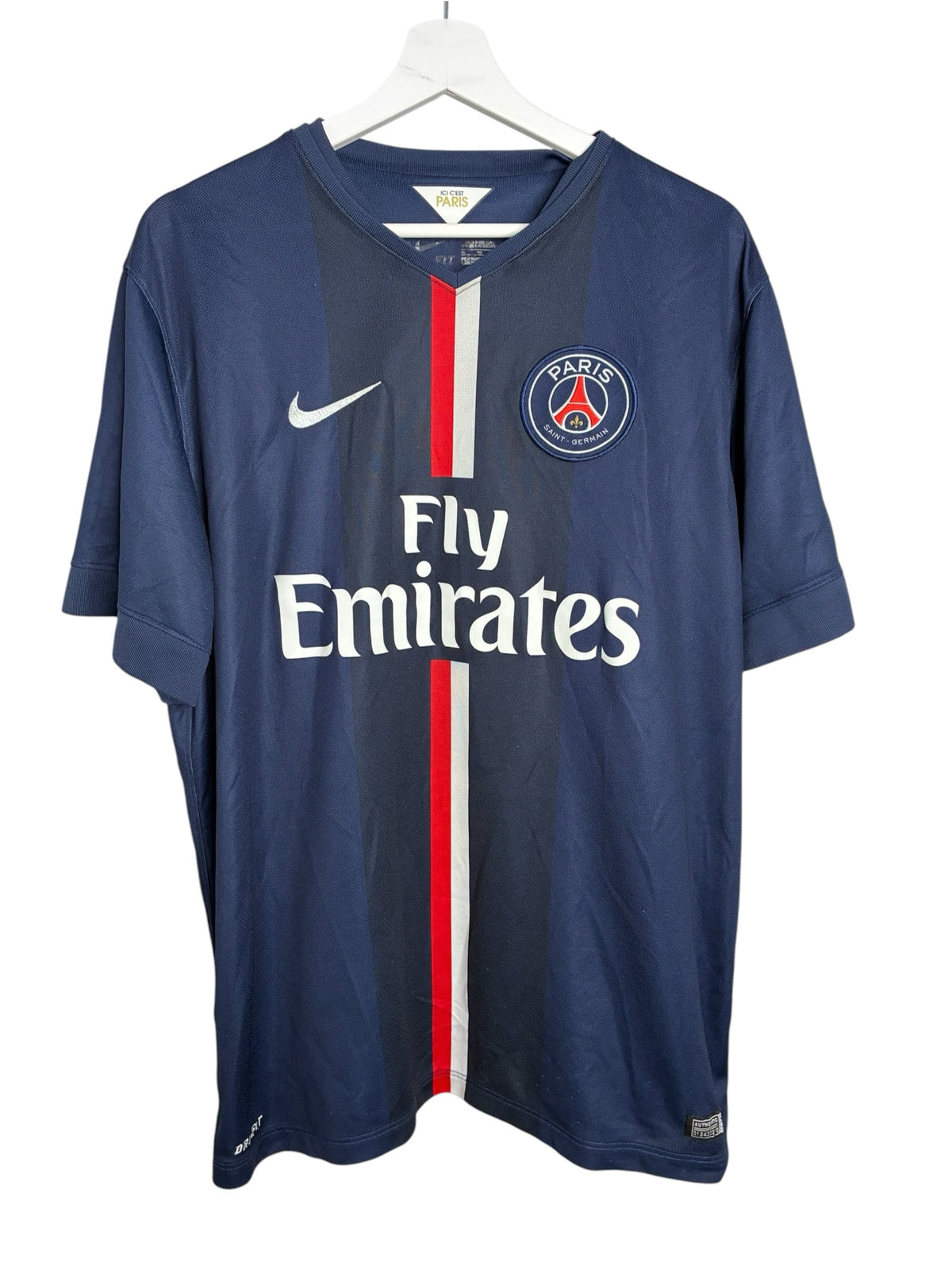 Maillot de football domicile Levestiairedupeuple Paris Saint-Germain bleu avec bande rouge et blanche et logo Nike