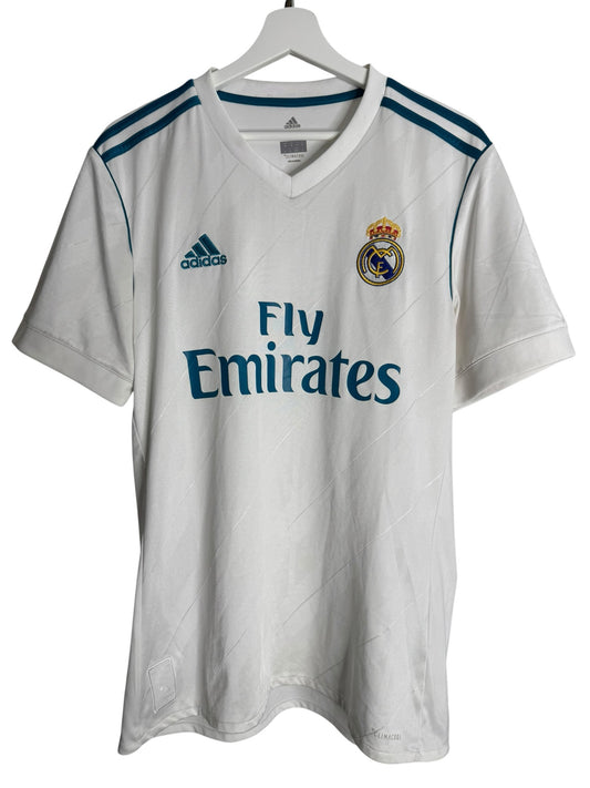 Maillot domicile adidas Real Madrid blanc avec détails bleu marine et logo Fly Emirates, Levestiairedupeuple