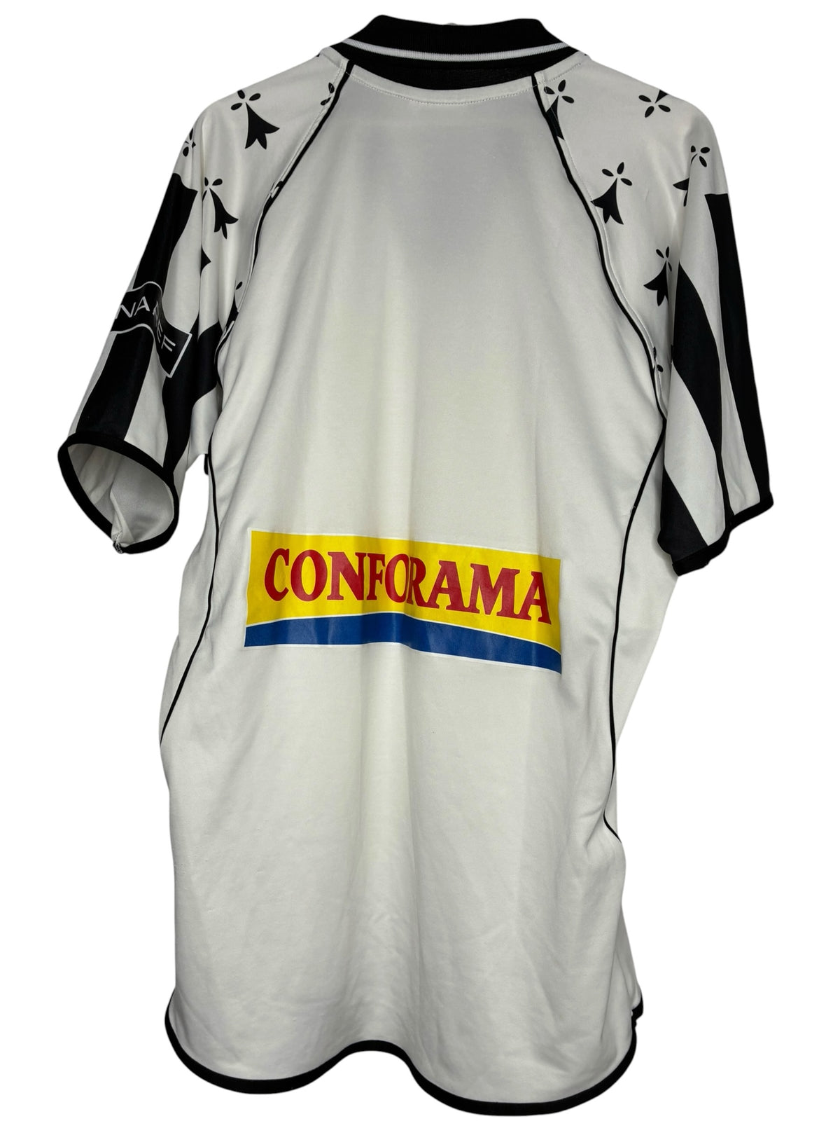 Maillot de football vintage Levestiairedupeuple du Stade Rennais blanc et noir avec motifs hermines sur les épaules