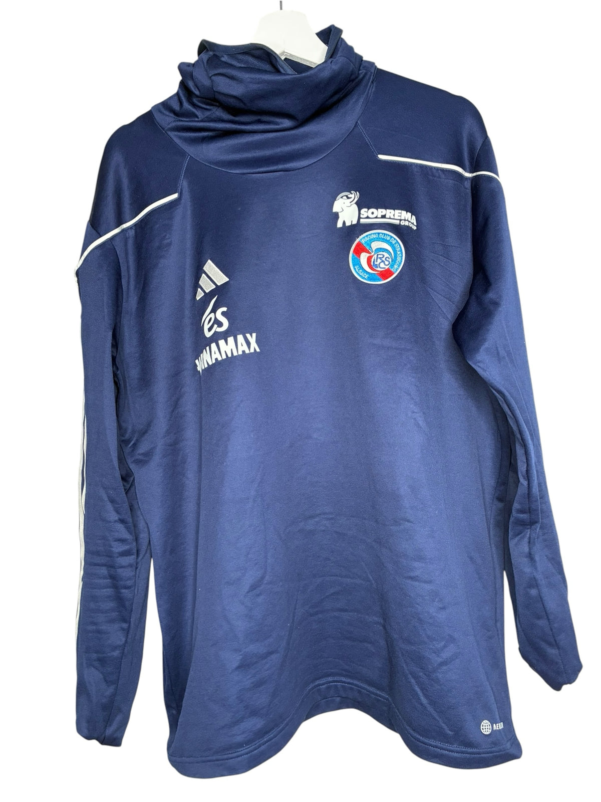 Sweat d'entraînement bleu Levestiairedupeuple du Racing Club de Strasbourg avec logos officiels et col montant