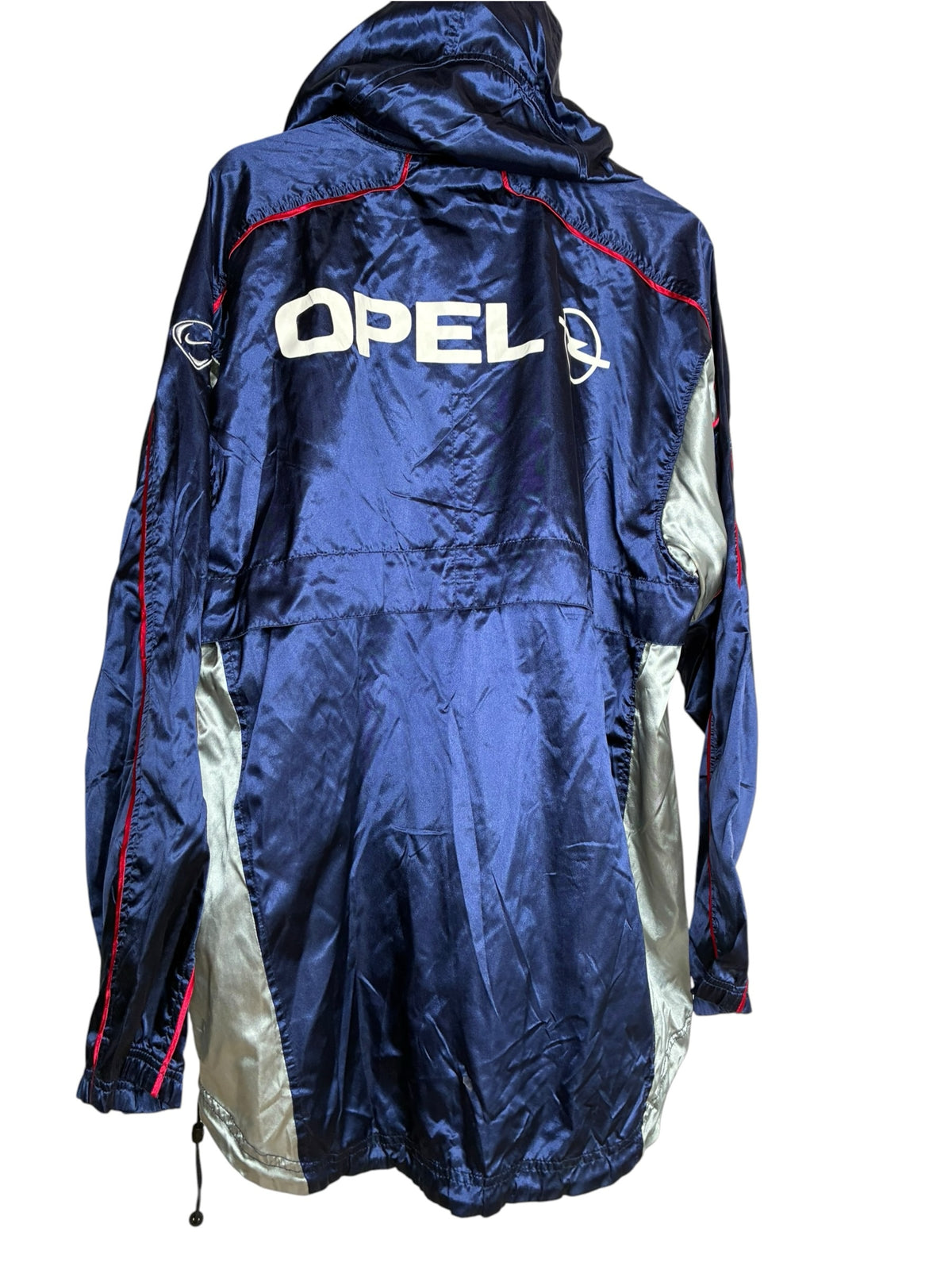 Veste coupe-vent vintage Levestiairedupeuple Nike PSG bleu marine et gris avec logo Opel dans le dos